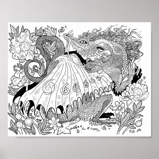 Floral Dragon Coloring Page Poster (Voorkant)