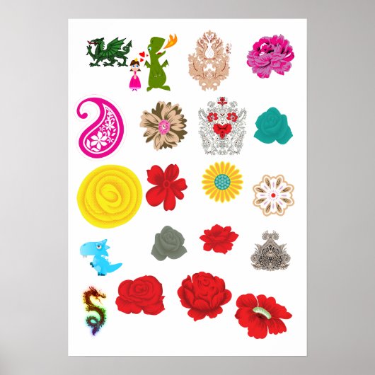 Floral Dragon Poster | Vintage Wall Art Print (Devant)