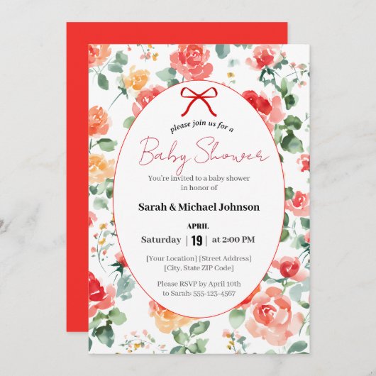 Floral Dream Baby Shower Kaart (Voorkant / Achterkant)