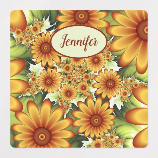 Floral Dream, Modern Abstracte Bloem Fractal Name Labels (Design 1)