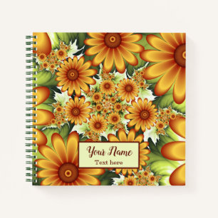 Floral Dream, Modern Abstracte Bloem Fractal Name Notitieboek
