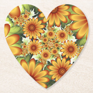 Floral Dream, Moderne Abstracte bloem Fractal Art Kartonnen Onderzetters