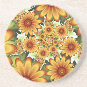 Floral Dream, Moderne Abstracte bloem Fractal Art Zandsteen Onderzetter