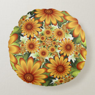 Floral Dream, Moderne Abstracte bloemen Fractal Ar Rond Kussen