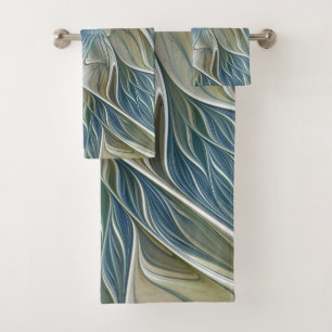 Floral Dream Motif Abstrait Blue Khaki Fractal