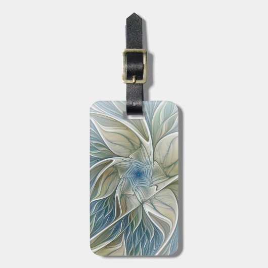Floral Dream Pattern Abstract Blue Khaki Fractal Bagagelabel (Voorkant verticaal)