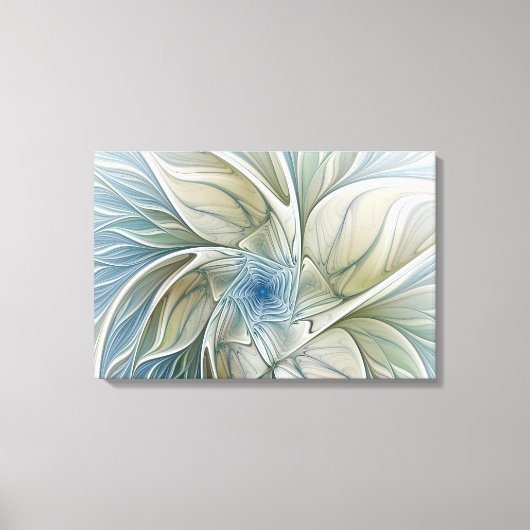 Floral Dream Pattern Abstract Blue Khaki Fractal Canvas Afdruk (Voorkant)