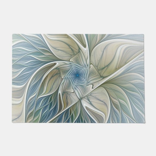 Floral Dream Pattern Abstract Blue Khaki Fractal Deurmat (Voorkant)