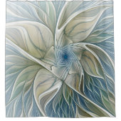 Floral Dream Pattern Abstract Blue Khaki Fractal Douchegordijn (Voorkant)