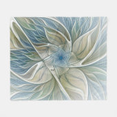 Floral Dream Pattern Abstract Blue Khaki Fractal Fleece Deken (Voorkant (Horizontaal))