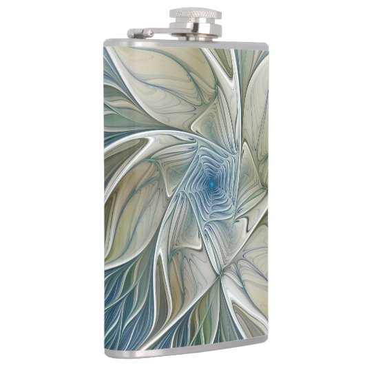 Floral Dream Pattern Abstract Blue Khaki Fractal Heupfles (Rechts)