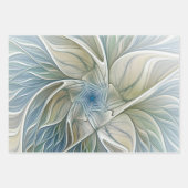Floral Dream Pattern Abstract Blue Khaki Fractal Inpakpapier Vel (Voorkant 3)