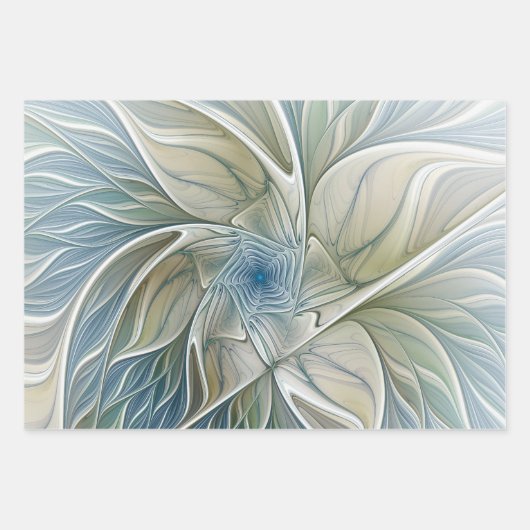 Floral Dream Pattern Abstract Blue Khaki Fractal Inpakpapier Vel (Voorkant 3)