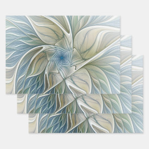 Floral Dream Pattern Abstract Blue Khaki Fractal Inpakpapier Vel