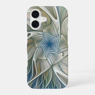 Floral Dream Pattern Abstract Blue Khaki Fractal iPhone 16 Hoesje