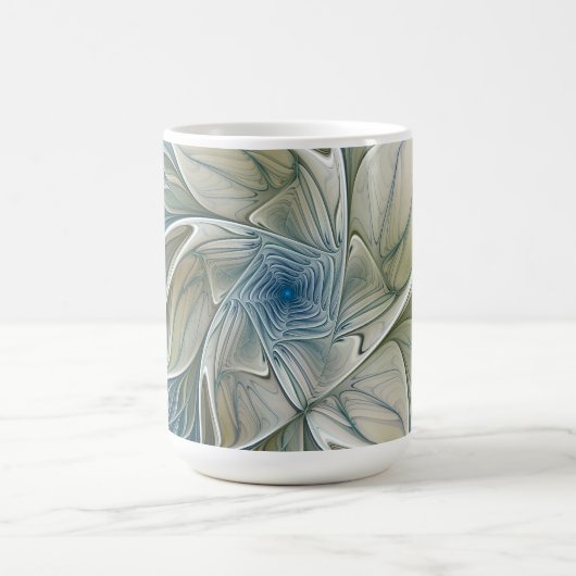 Floral Dream Pattern Abstract Blue Khaki Fractal Koffiemok (Center)