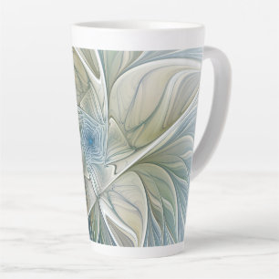 Floral Dream Pattern Abstract Blue Khaki Fractal Latte Mok