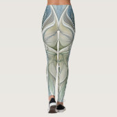 Floral Dream Pattern Abstract Blue Khaki Fractal Leggings (Achterkant)