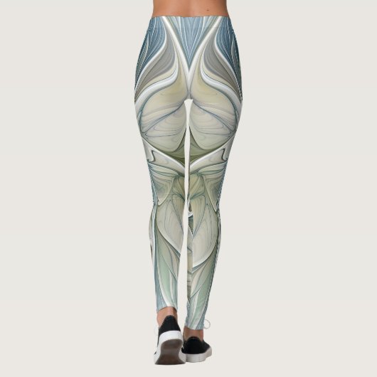 Floral Dream Pattern Abstract Blue Khaki Fractal Leggings (Achterkant)