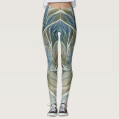 Floral Dream Pattern Abstract Blue Khaki Fractal Leggings (Voorkant)