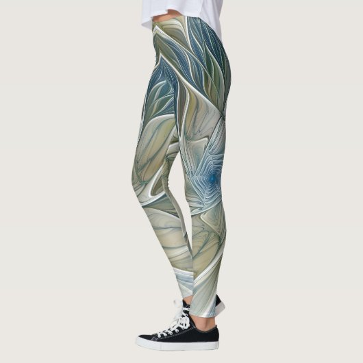 Floral Dream Pattern Abstract Blue Khaki Fractal Leggings (Links)