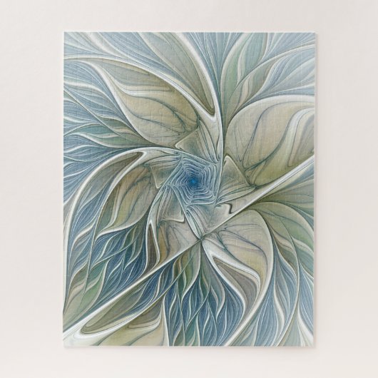 Floral Dream Pattern Abstract Blue Khaki Fractal Legpuzzel (Verticaal)