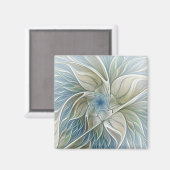Floral Dream Pattern Abstract Blue Khaki Fractal Magneet (Voorkant / Achterkant)