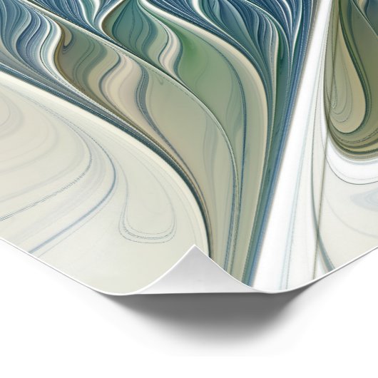 Floral Dream Pattern Abstract Blue Khaki Fractal Perfect Poster (Hoek)