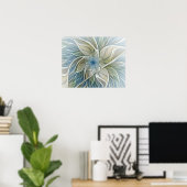 Floral Dream Pattern Abstract Blue Khaki Fractal Poster (Thuiskantoor)