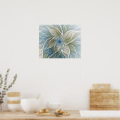 Floral Dream Pattern Abstract Blue Khaki Fractal Poster (Keuken)