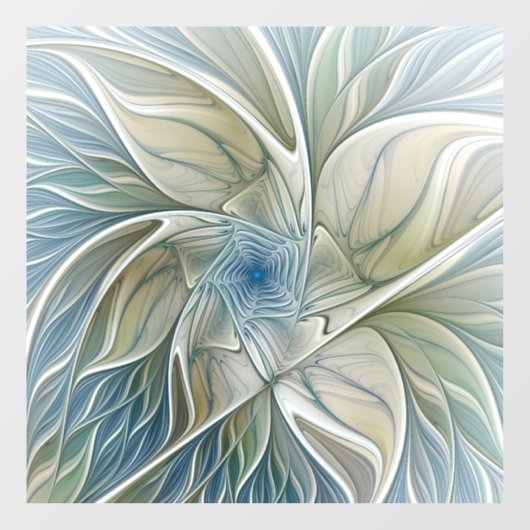 Floral Dream Pattern Abstract Blue Khaki Fractal Raamsticker (Vel)