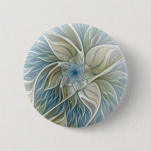 Floral Dream Pattern Abstract Blue Khaki Fractal Ronde Button 5,7 Cm