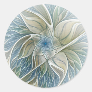 Floral Dream Pattern Abstract Blue Khaki Fractal Ronde Sticker