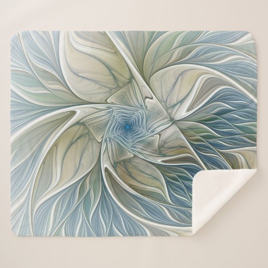 Floral Dream Pattern Abstract Blue Khaki Fractal Sherpa Deken (Voorkant (horizontaal))