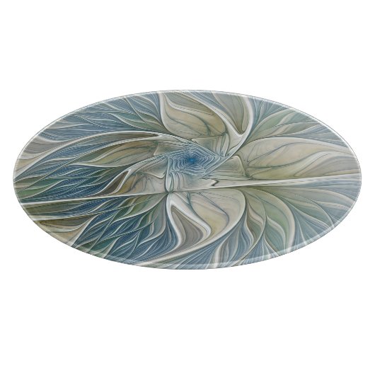 Floral Dream Pattern Abstract Blue Khaki Fractal Snijplank (Hoek)