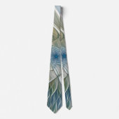 Floral Dream Pattern Abstract Blue Khaki Fractal Stropdas (Voorkant)