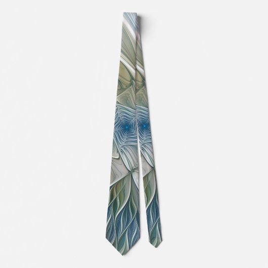Floral Dream Pattern Abstract Blue Khaki Fractal Stropdas (Voorkant)
