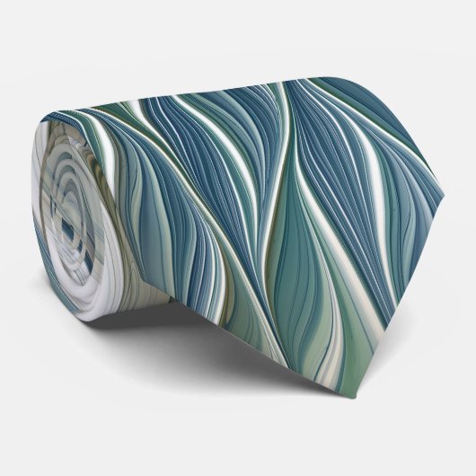 Floral Dream Pattern Abstract Blue Khaki Fractal Stropdas (Opgerold)
