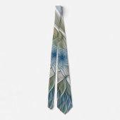 Floral Dream Pattern Abstract Blue Khaki Fractal Stropdas (Achterkant)