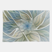 Floral Dream Pattern Abstract Blue Khaki Fractal Theedoek (Horizontaal)