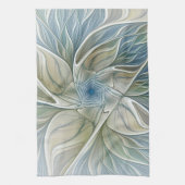 Floral Dream Pattern Abstract Blue Khaki Fractal Theedoek (Verticaal)