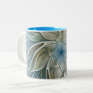 Floral Dream Pattern Abstract Blue Khaki Fractal Tweekleurige Koffiemok