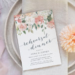 Floral du milieu de l'été | Invitation au dîner de<br><div class="desc">Élégante et moderne invitation à la répétition florale présente un bouquet de roses pastel pastel, des pivoines et des hydrangées dans les tons rose roux, pêche et crème, avec feuilles botaniques verdoyants et eucalyptus. Personnalisez avec vos détails de dîner de répétition en lettrage bleu fumé élégant accentué par la calligraphie...</div>