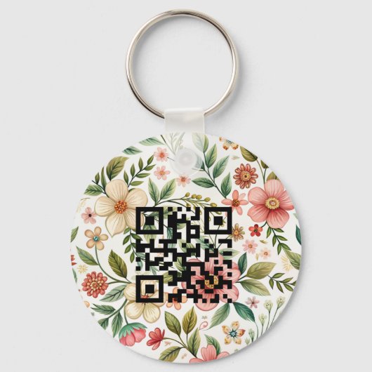 Floral dubbelzijdig Logo QR Code sleutelhanger (Achterkant)
