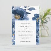 Floral Dusky Blue Goud Elegant Bruiloft Kaart (Staand voorkant)