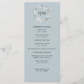 Floral Dusty Blauw Monogram Trouwprogramma Programma (Voorkant)