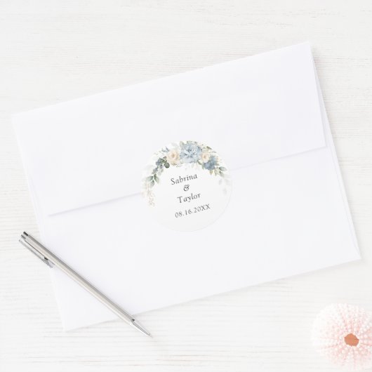 Floral Dusty Blue and White Envelope Seal Sticker (Enveloppe)