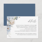 Floral Dusty Blue Blush Rose Détails Carte Mariage (Devant / Derrière)