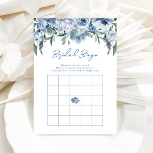 Floral Dusty Blue Bridal Bingo Game Kaart