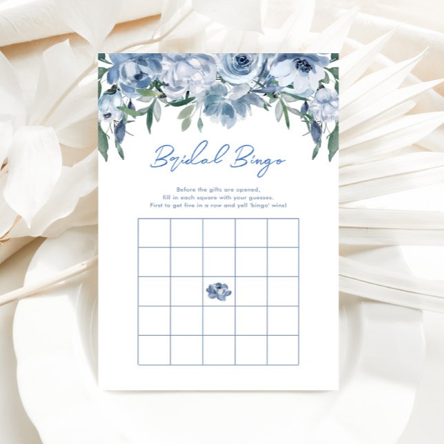 Floral Dusty Blue Bridal Bingo Game Kaart (Creator heeft geüpload)